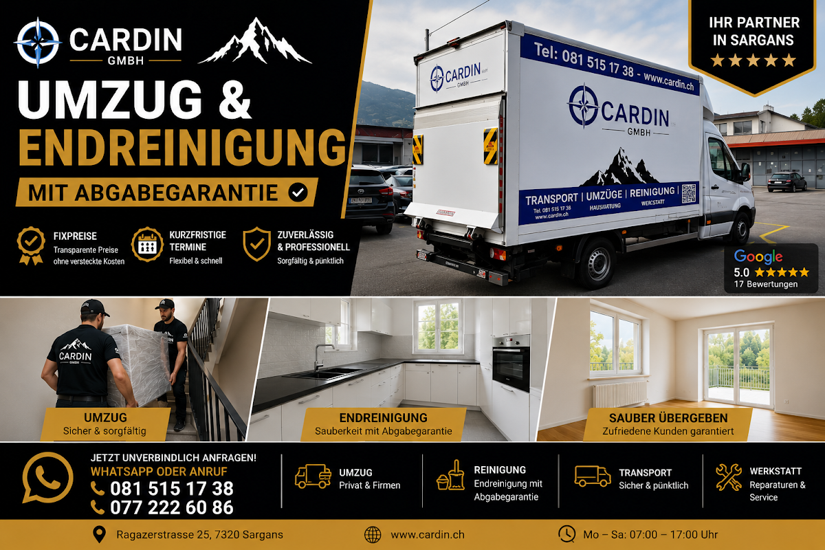 CardinGmbH/ Transport/Hauswart/Werkstatt – Umzugsfirma Sargans – Foto 1
